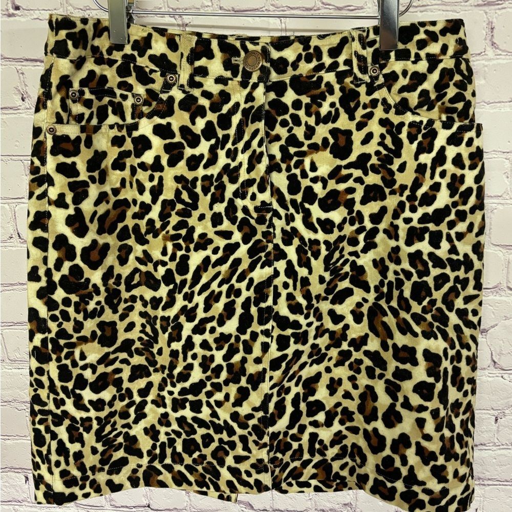 Jones New York Sport Stretch Classic Cheetah Corduroy Preppy Pencil Skirt Size 6